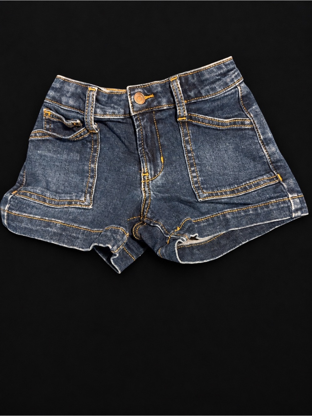 Women’s Dark Blue Denim Jean Shorts with Front Patch Pockets